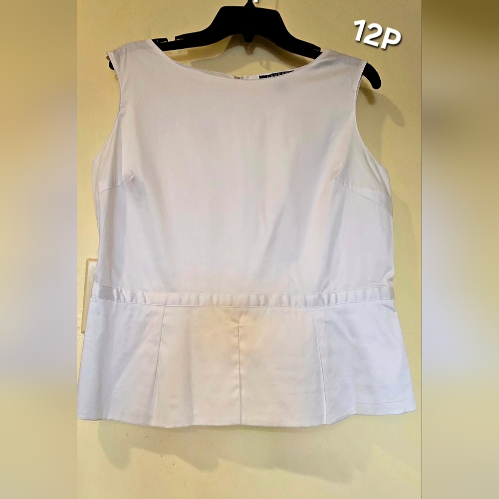 Lauren Ralph Lauren White Sleeveless Peplum Blouse, 12P NWT